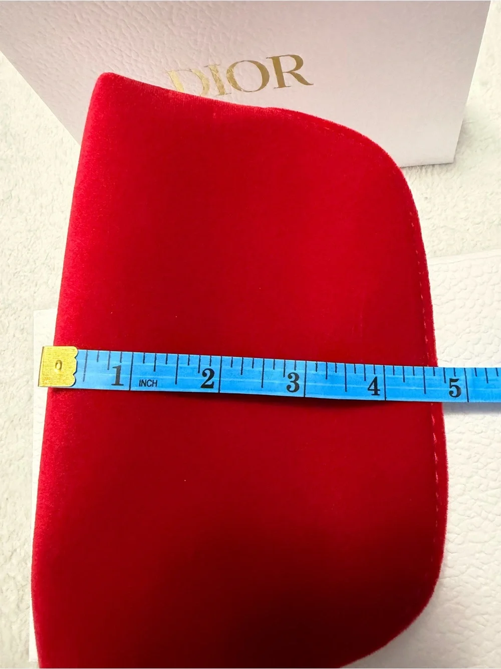 Dior Red Velvet Pouch with Embossed Logo
